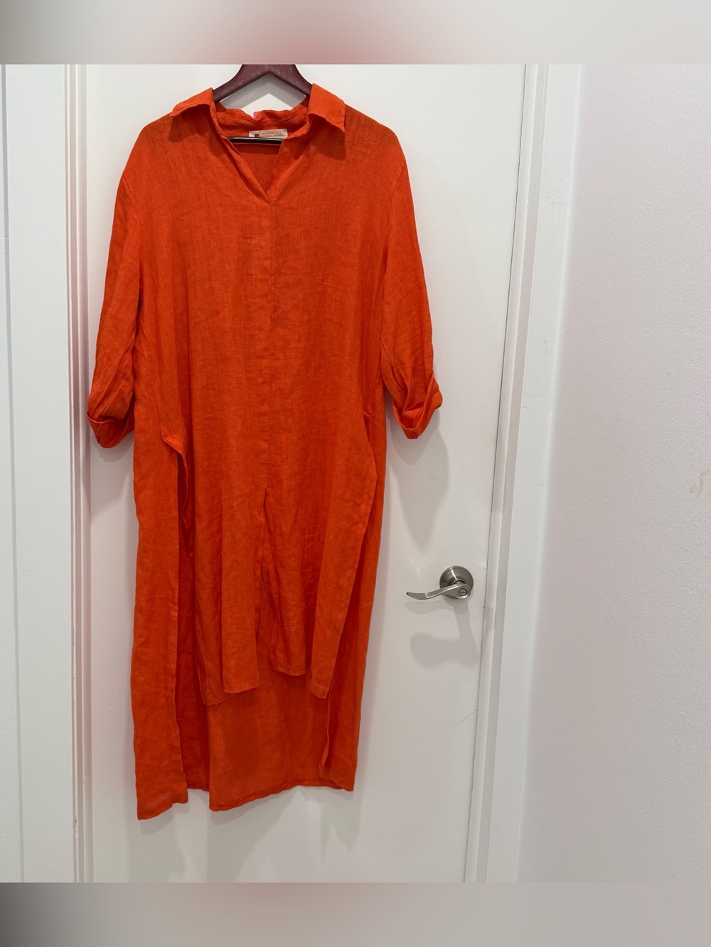 Blanco de Ibiza Isabel Tavares Orange Linen Maxi Dress Boho Lagenlook Sz L Linen